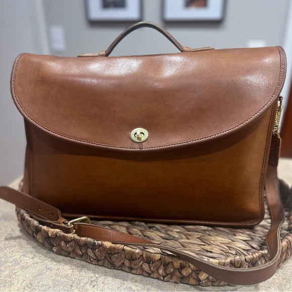 AUTHENTIC Vintage British Tan Leather Coach Briefcase-5264 Lexington 80s Unisex - Picture 1 of 12